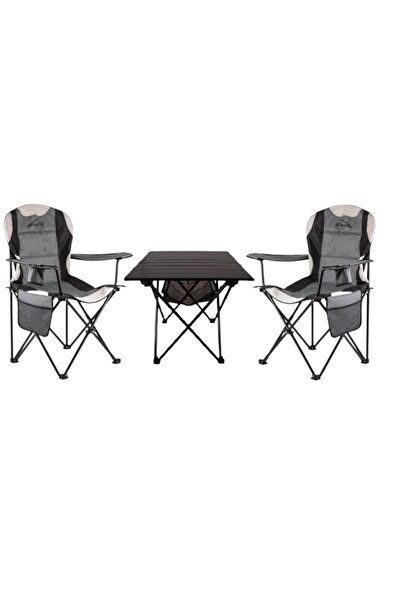 gaman 2 Adet Kamp Sandalyesi + Siyah Masa Katlanır Yer Kaplamaz Taşınabilir Ç...