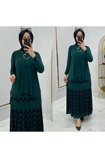 NİSUM MODA Zigzag Patterned Sandy Skirt Suit