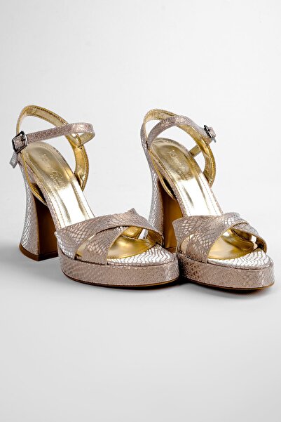 Lal Shoes & Bags Penelope Çapraz Bant  Kadın Topuklu Ayakakabı-Gold