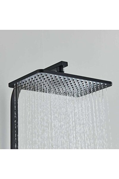 CasaVie Shower Column With Thermostat And Temperature Display, Black With Gold, With Rain Effect, 1431