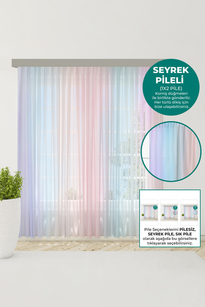 Bebemotto Soft Gökkuşağı Pastel Pembe, Mor Çocuk Odası, Bebek Odası tül perde