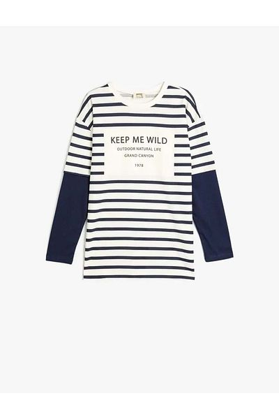 Koton Boy's T-Shirt Long Sleeve Crew Neck 5Wkb10092Tk Ecru Striped