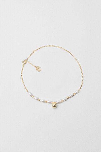 So CHIC... İncili 18 Ayar Sarı Altın Kaplama 26 Cm Gümüş Minimal Hal Hal