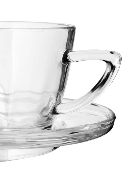 ALSAIF Set of 12 Transparent Glass Cups with Plates and Stable Bases from