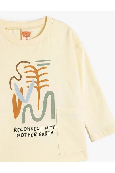 Koton Baby Boy Cotton Print Λεπτομερές μακρυμάνικο μπλουζάκι 5smb10179tk εκρού