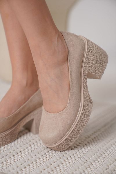 Zerenyus Talya Premium Women's Beige Suede Wedge Heeled Shoes