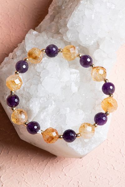OSMANLI DOĞAL TAŞ Certified Citrine, Amethyst Faceted Natural Stone Bracelet