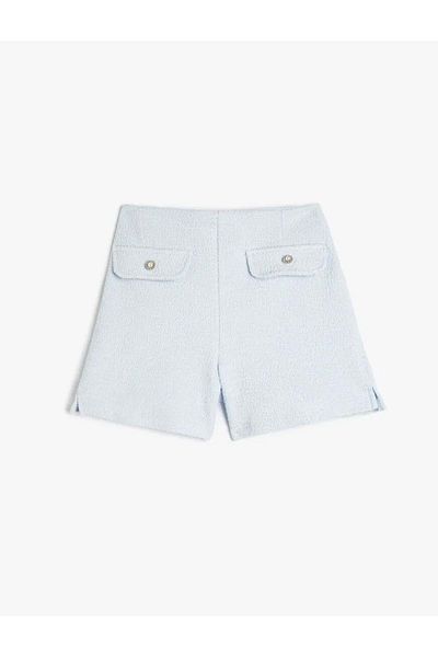 Koton Pantaloni scurți din tweed din bumbac pentru fete, cu buzunar, cu talie elastică, 5skg40069ak Albastru