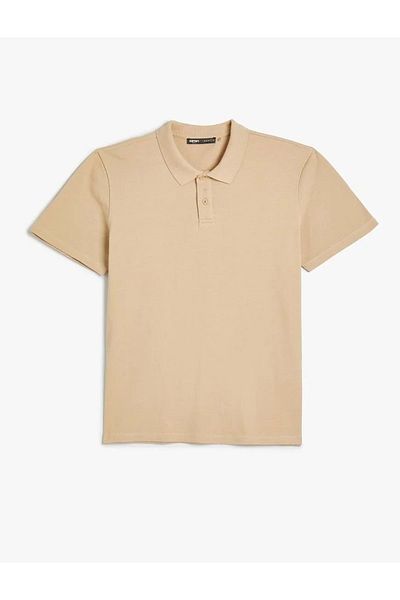 Koton 4sam10113mk 057 Beige Men's Cotton Jersey Short Sleeve Basic Polo T-shirt