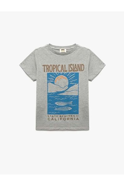 Koton Tricou cu mânecă scurtă cu decolteu rotund imprimat pentru băiat 5skb10564tk gri