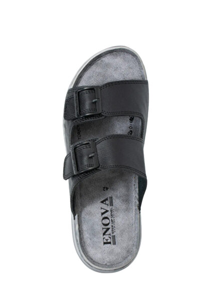 Benittokids Enova Erkek Suni Deri Ortopedik Çift Monta Taban Ayarlı Tokalı Dikişli Şık Ev Dışarı Terliği