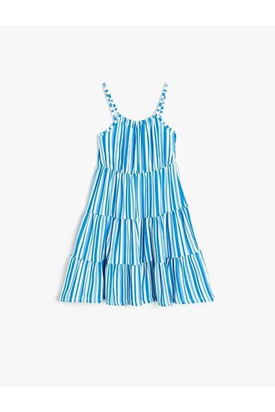 Koton Rochie cu bretele pentru fetiță, cu dungi, cu lungime midi, 5skg80014ak Albastru