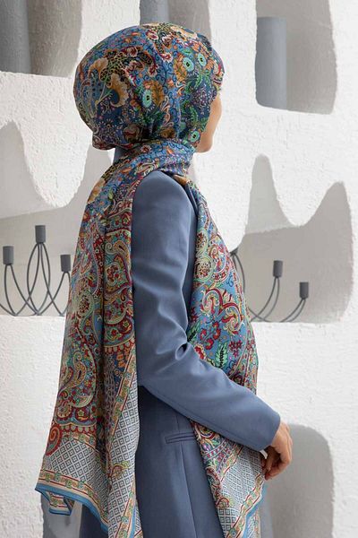 Vissona 100% Silk Etro Pattern Baby Blue - Σμαραγδένιο Πράσινο Σάλι