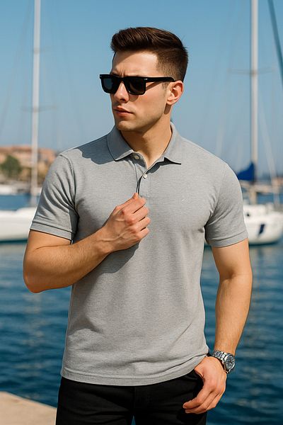 Pobudo Light Gray Color Polo Collar Men's T-Shirt