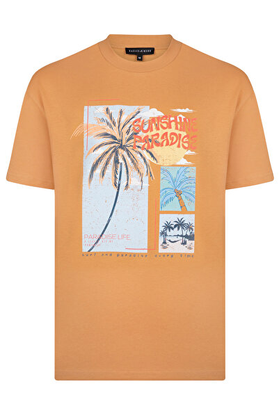 Basics&More Tricou din bumbac cu imprimeu pentru bărbați - Sunshine Paradise