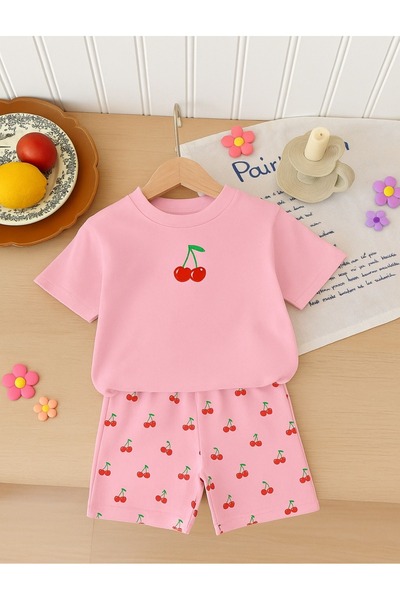 GLOWES Set de jambiere/short cu imprimeu cireș pentru fetiță