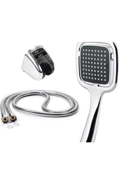 YDGR 3 Lü Set Siyah Kare Banyo Duş Seti Hortum Mafsal Ve Başlık Set