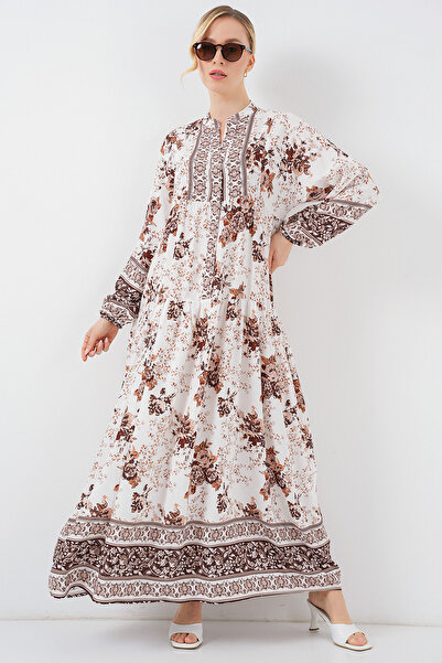 Bigdart 2423 Model Authentic Patterned Brown Dress