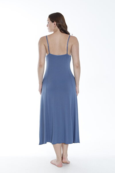 Cotpark Жіноча віскозна тканина з регульованими бретелями та мереживними деталями, довга нічна сорочка 18234