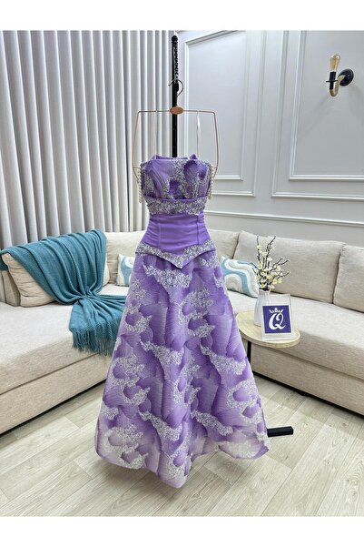 Diva style فستان سهره ،التور الفرنسي مطرز بحزام باربي