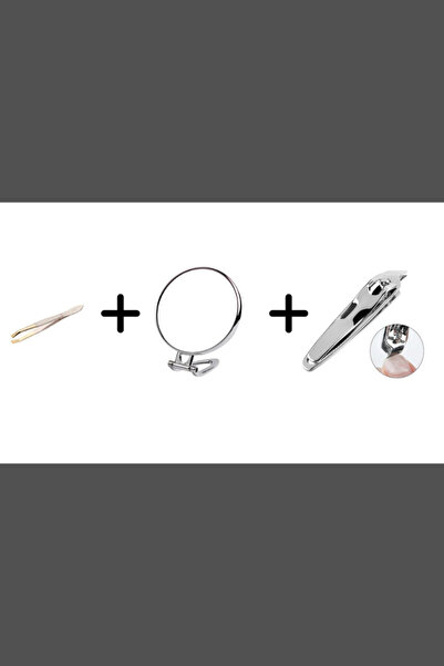 YOMNA Eğimli Tırnak Makası + Profesyonel Cımbız + Büyüteçli Ayna