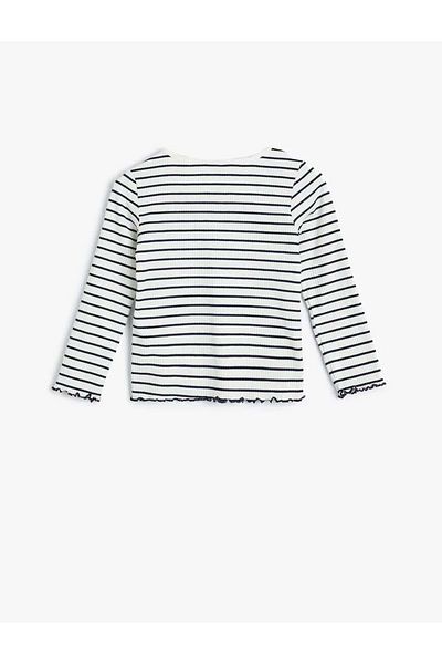 Koton Baby Girl Long Sleeve T-Shirt Round Neck Ribbed 5Wmg10127Ak Navy Blue Striped