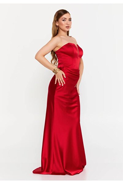 MAXXE 6079SAT BÜSTİYERLİ ETEĞİ DEGAJELİ ASETAT SATEN ELBİSE