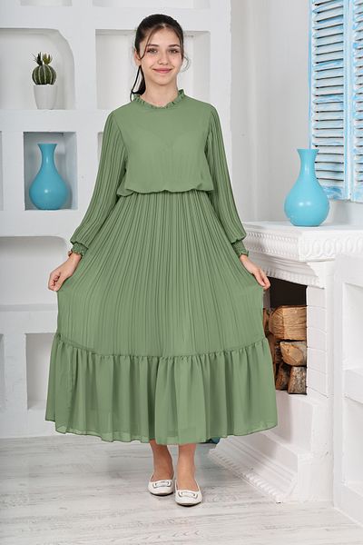 Asortix Girls' Long Length Pleated Cotton Chiffon Long Dress