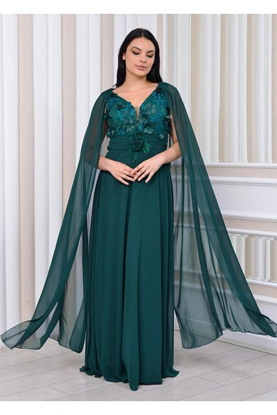 Robes Βραδινό φόρεμα σιφόν με μοτίβο τριαντάφυλλου με φαρδύ κόψιμο και λεπτομέρεια μανίκι μανδύα