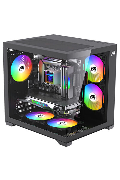 Next Gaming Orion Cube 5x Tuştan Değişen RGB Fanlı M-Atx Boş Bilgisayar Kasası Siyah