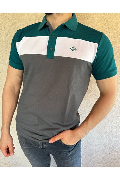 Mesh Ανδρικό μπλουζάκι πόλο με πολύχρωμο ριγέ 100% βαμβακερό μπλουζάκι - Κοντό μανίκι, κομμάτι, λογότυπο Mountain