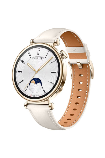 Sneezy Huawei Watch GT5 41mm İle Uyumlu Starlight Gold Metal Tokalı Deri Zari...