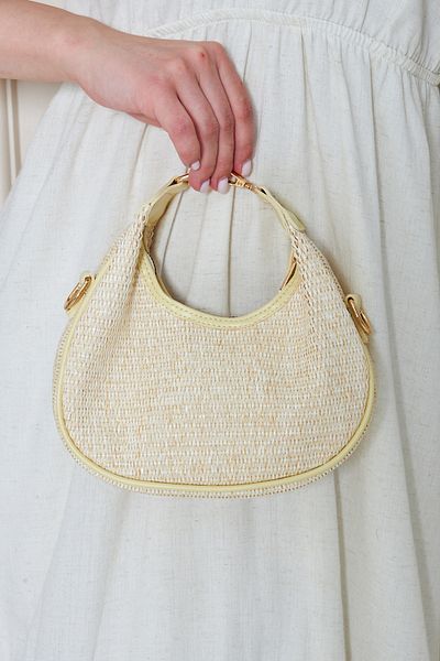 MODA Mira Butter Yellow Original Straw Charm Women's Hand, Arm and Shoulder Bag
