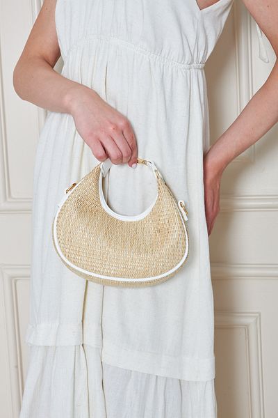 MODA Mira White Original Straw Charm Women's Hand, Arm and Shoulder Bag with Gift