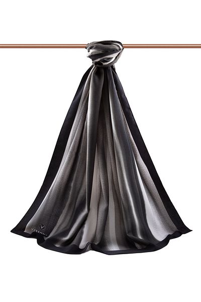 Vissona Luxury Medina Silk Watercolor Striped Patterned Black Colored 75X195 Wrinkle Free Shawl Moss Crepe Stitching Type It