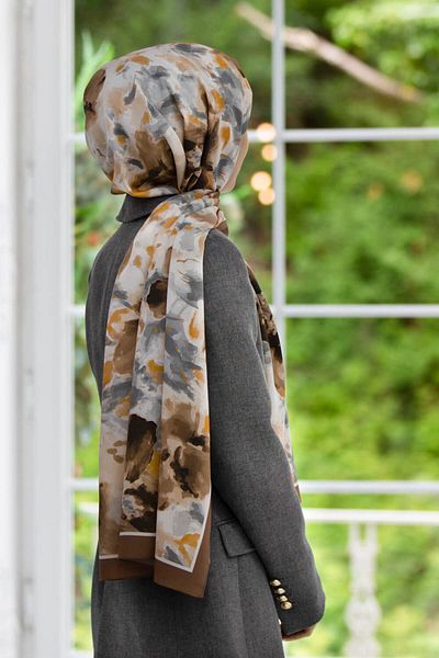 Vissona Πολυτελές Medina Silk Floral μοτίβο βιζόν Χρώμα 75x195 Ανθεκτικό σάλι Moss Crepe Τύπος ραφής Ιταλική ραφή
