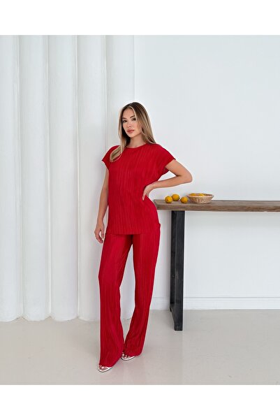 verabelle Women's Pleated Casual Blouse and Pocket Trousers Set