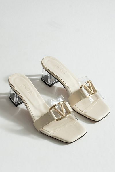 MUFUMA Γυναικεία παπούτσια Cream V Buckle Παντόφλες με διάφανο τακούνι