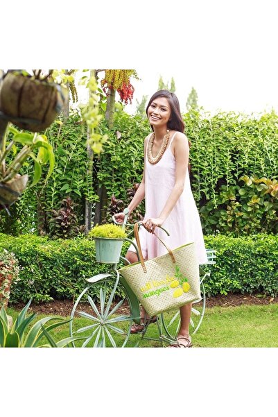 Will Kiss For Mangoes Tote El Yapımı Hasır Plaj Çantası