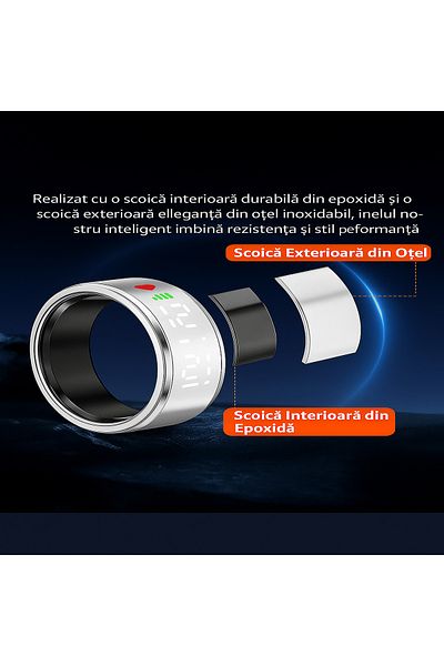 Brivoo® Inel inteligent fitness smart ring, Brivoo®, monitorizare puls, pasi, somn, calorii – afisaj LED,