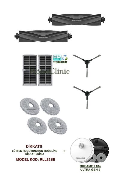 Roboclinic Dreame L10S Ultra Gen 2 Robot Vacuum Cleaner Compatible (M. Code: Rll32Se) Fishing Rod, Filter, Mop Set-10 Pieces