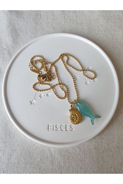 İLKYAZ Accessories Blue Fish and Mussel Minimal Steel Necklace