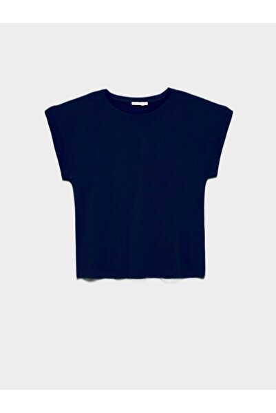 Dilvin 3504 Tricou din bumbac pieptănat cu gât crew-albastru închis