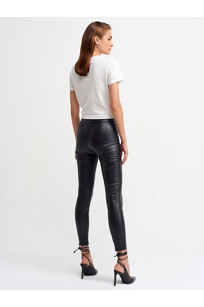 Dilvin 7866 Zippered Faux Leather Leggings Trousers-Black
