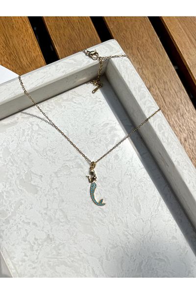 İLKYAZ Accessories Mermaid Zircon Stone Minimal Steel Necklace