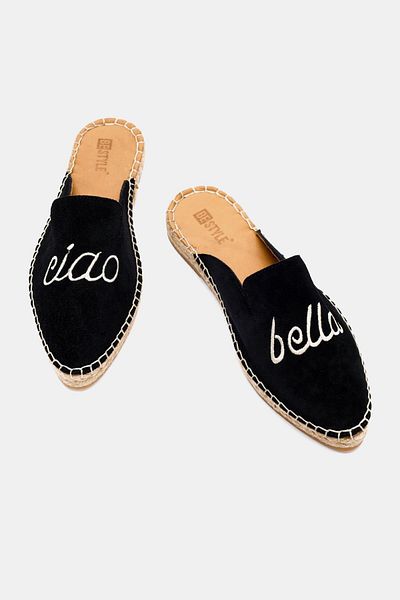 Bestyle Ciao Women's Black Real Suede Leather Espadrille Slippers