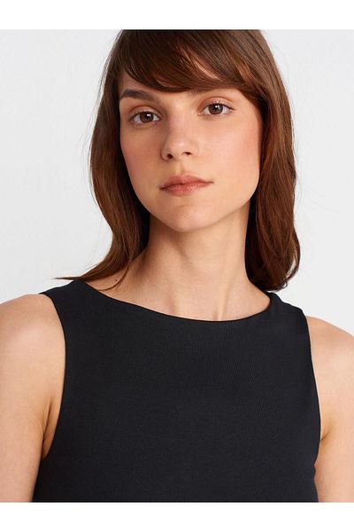 Dilvin 21061 Asymmetrical Draped Sleeveless Ball-Black