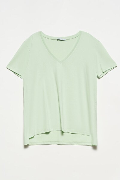Dilvin 3470 V Neck Basic T-Shirt-Çağla