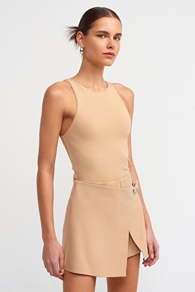 Dilvin 3694 تي شيرت برقبة رسن - بيج