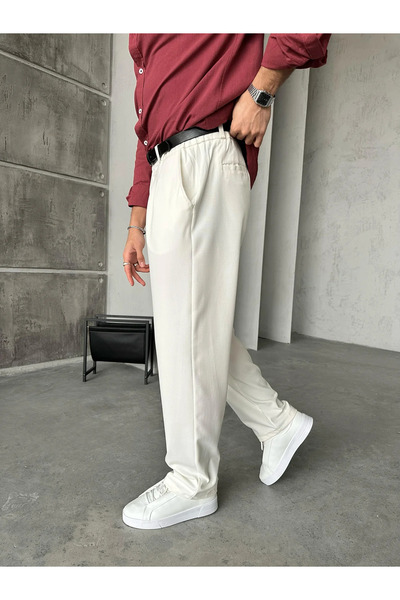 MENOFOURSWEAR Baggy Fabric White Pleated Trousers